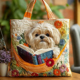 Ručnīgi izgatavota Shih Tzu soma ar grāmatu un ziedu motīvu