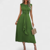 Andrea - Eleganta bezpiedurkņu maksi kleita ar apaļu izgriezumu