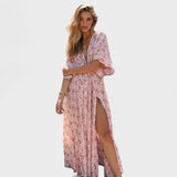 Vilma - Boho rozā kleita ar šķēlumu