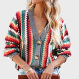 Retro Adīts Veste ar Svītru Dizainu